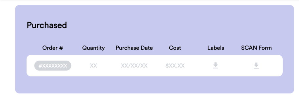 A screenshot of the Thryft Ship Purchased section, showing where you can find USPS Scan forms to download for your orders