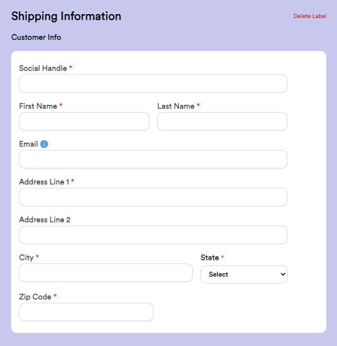 Picture of customer info part of shipping form on Thryft Ship