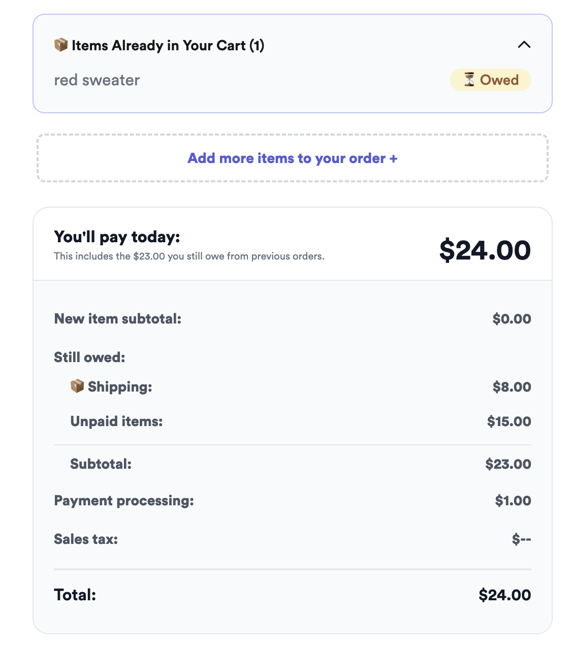 The You will Pay Today breakdown on a customer checkout showing item cost and shipping cost