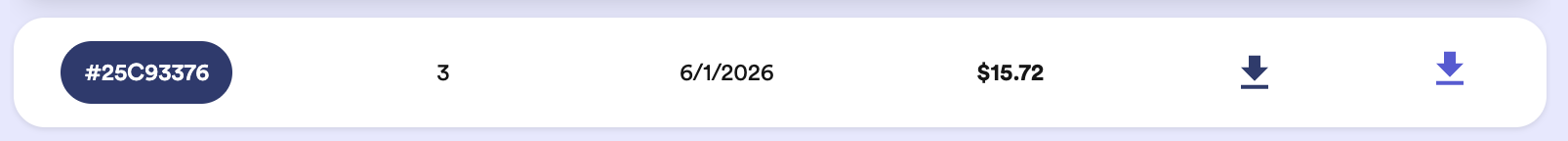A purchased order row on Thryft Ship with the SCAN Form download arrow highlighted