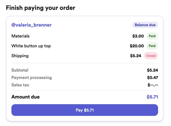 Customer paying the exact shipping balance on the form