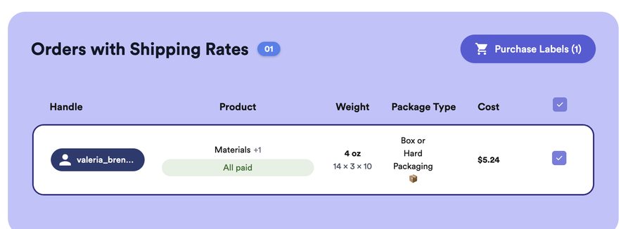 Order moved to Orders with Shipping Rates, ready to purchase the label