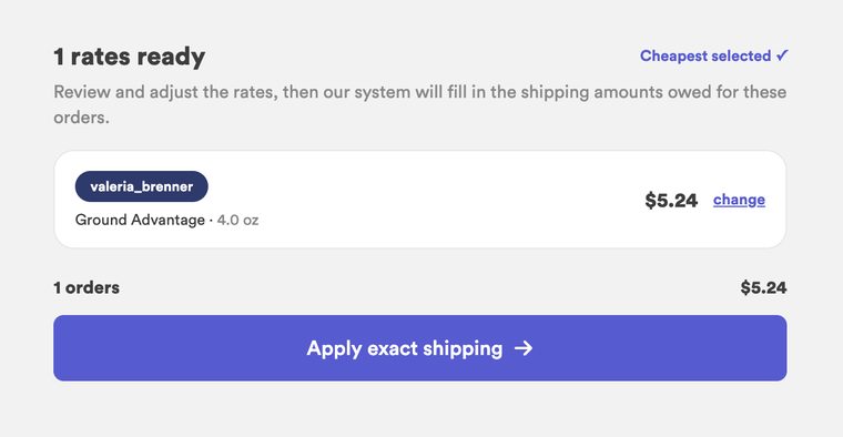 Review exact shipping rates with the cheapest selected, then apply