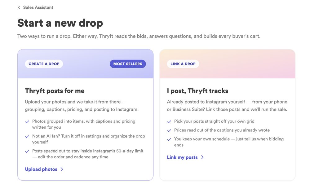 Start a new drop: Create a drop vs Link a drop